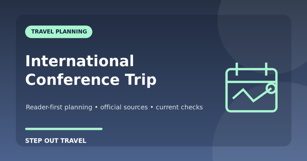 International conference travel budget hotel flights and arrival planning graphic